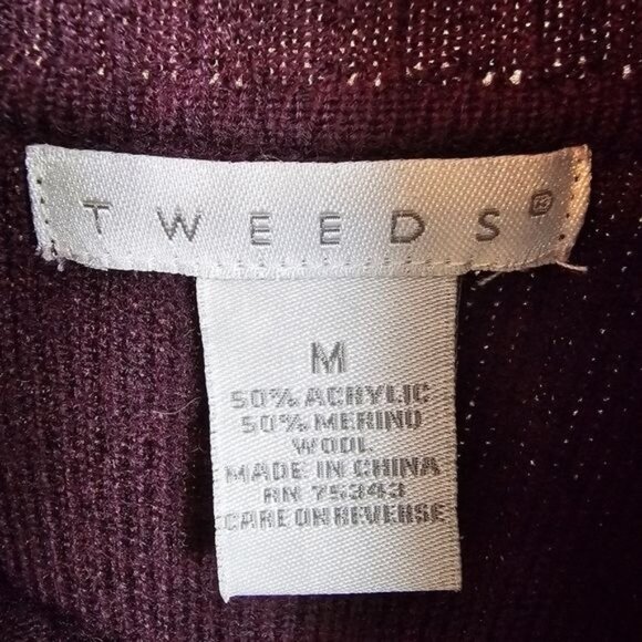 Tweeds Merino Blend Sweater Dress Sz M Purple Turtleneck 3/4 Sleeves Pockets - Picture 5 of 6